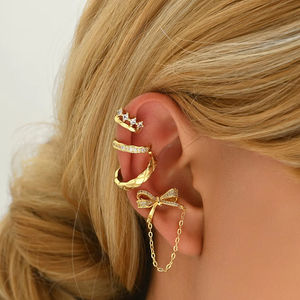 Pendientes de clip de estilo minimalista de moda para un uso diario cómodo Diseño geométrico con piedra de circón-Conjunto de joyas de regalo - Product Image 1