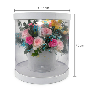 Grande boîte-cadeau d'emballage de fleurs de <span class=keywords><strong>rose</strong></span> en papier à cylindre rond en plastique transparent avec logo personnalisé avec tiroir pour chocolat de mariage - Product Image 6