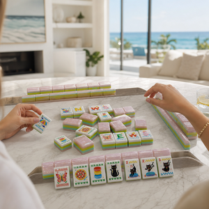 U.fun Set di Mahjong Americano di Lusso, Tessere Moderne in Acrilico, Portatile, Ecologico, Resistente all'Acqua, Tema Gatto con Retro Perlato <span class=keywords><strong>Rosa</strong></span> - Product Image 2
