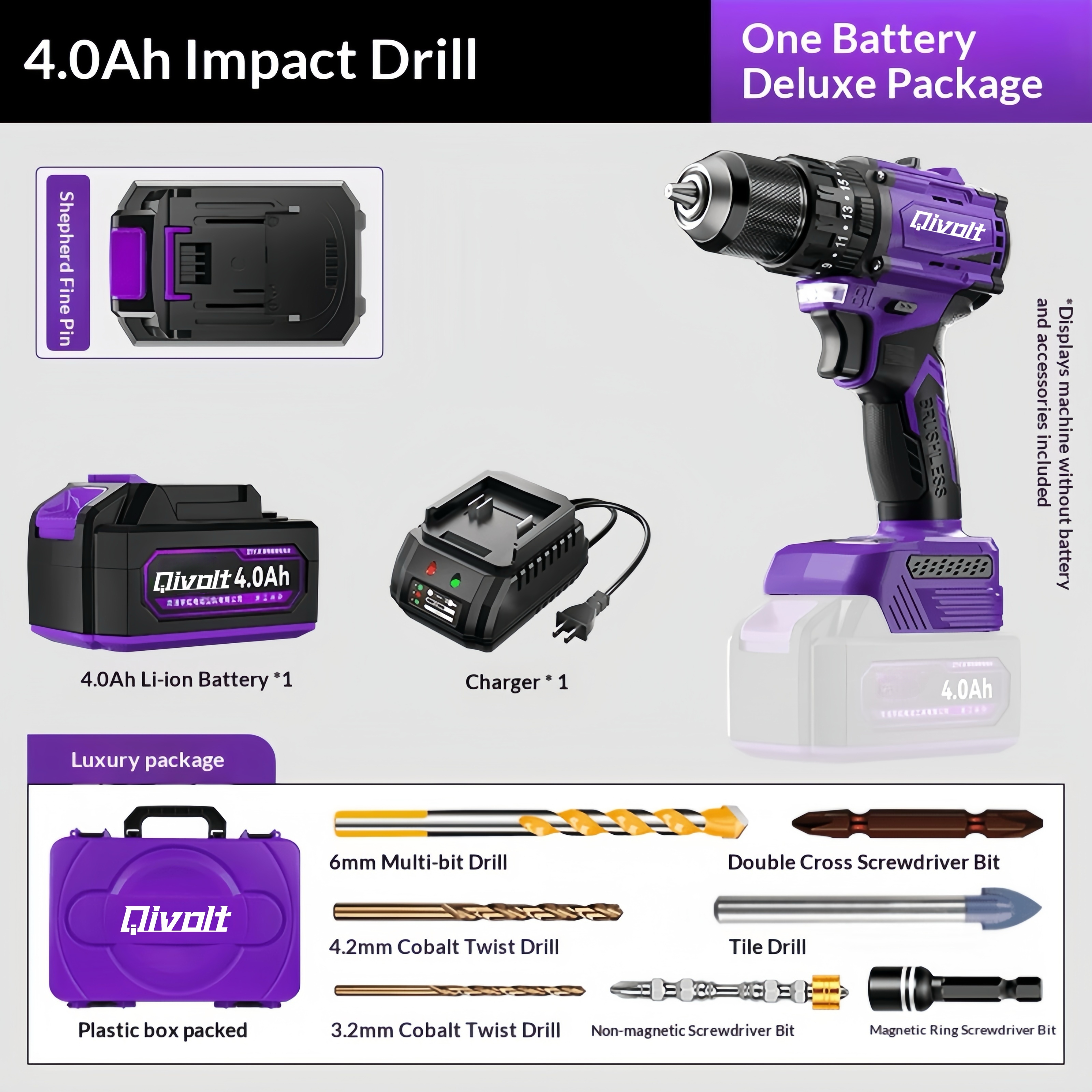 Perceuse intelligente (violet) avec 1 batterie 4 Ah et chargeur