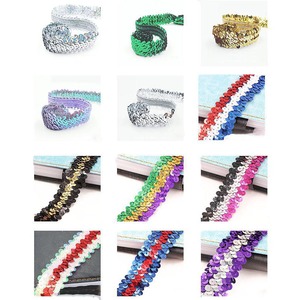 3cm Traje Decorativo 3-row Sequined Trimming Lace Frisado Stretchy Webbing Headband Costura Têxtil Malha Elastic <span class=keywords><strong>Ribbon</strong></span> Trims - Product Image 5