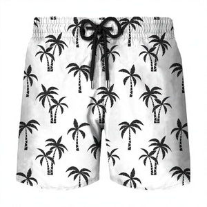 Shorts de Baño para Hombre, Secado Rápido, Estampado de Palmeras Blancas, Cintura con Cordón Ajustable, Estilo Casual - Product Image 1