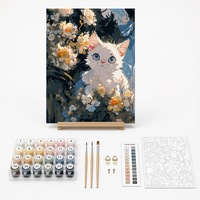 Kit de peinture par numéros Chat blanc et fleurs Peinture acrylique DIY pour adultes débutants Encadré avec 24 couleurs Pinceaux 40x50cm