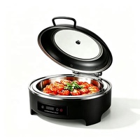 Pemanas Makanan Buffet Elektrik, Wadah Chafing Dish Individual dengan Jendela, Kompor Buffet Stainless Steel 6L 400W 220-240V, Peralatan Dapur
