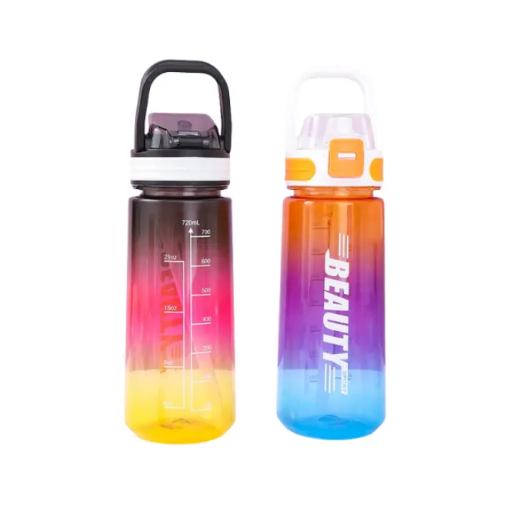 Large capacity sports colourful drinking gym water bottles modern plastic with straw tumbler supplies