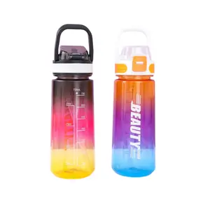 Large capacity sports colourful drinking gym water bottles modern plastic with straw tumbler supplies