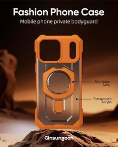 Custodia Magnetica per iPhone 17 Pro Max con Cavalletto, Protezione Anticaduta, Robusta, Design <span class=keywords><strong>Unicorno</strong></span> Scarabeo, Arancione - Product Image 2