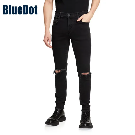 Blueteam Custom Manufacturer black boot cut jeans distressed street casual denim pants ripped skinny fashion jeans for men