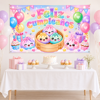 Décor de fond Joyeux Anniversaire, Bannière de fête en forme de boule arc-en-ciel à rebond lent, 180 x 110 cm, Décoration suspendue en polyester