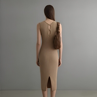 Robe midi trapèze côtelée kaki anti-plis pour femme, vente en gros, été 2026, OEM, faible MOQ