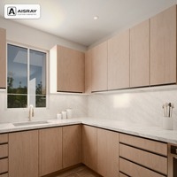 Meuble de cuisine de luxe, portes en mélamine au design moderne, aménagement en U, boîtes en panneaux de particules et tiroirs à fermeture amortie