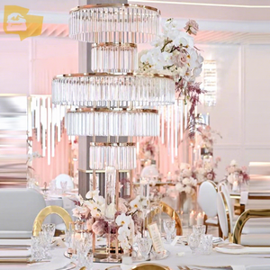 120cm 현대 금 금속 크리스탈 아크릴 중앙 조각 꽃 펜던트 스탠드 테이블 촛대 촛대 파티 웨딩 장식 - Product Image 1