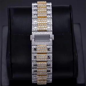 Reloj de Lujo para Hombre con Incrustaciones de Moissanita, Tono Dorado, Completamente Cubierto de Piedras, Automático, Estilo Hip Hop, Analógico - Product Image 2