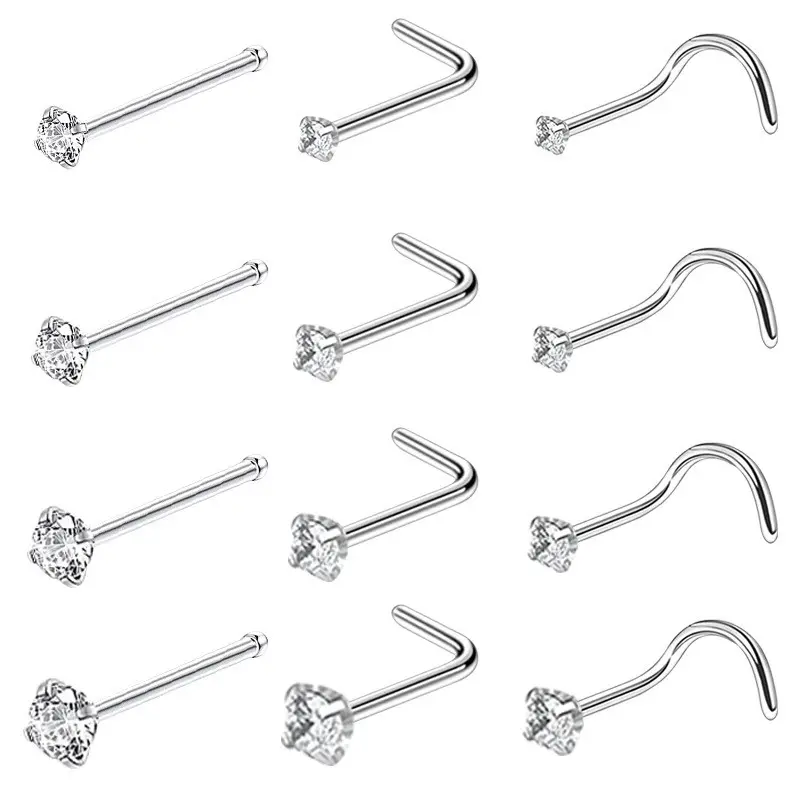 8mm High Quality Stainless Steel Nickel Free Lead Free Safety Material Zircon Nose Stud For Women