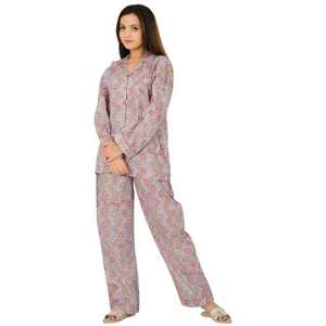 Ladies Floral Printed Cotton Night Suit Long Sleeve Woven Shirt and <b>Pants</b> Comfortable Soft Summer Pajama Set for Women - Product Image 5