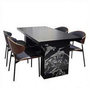 Juego de Mesa y Sillas de Comedor de Estilo Bauhaus Italiano, con Superficie de Roca Negra Pura, Duradero, Resistente a los Arañazos, de Gran Tamaño, Simple y Moderno - Product Image 1