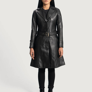 Abrigo Largo de Cuero Sólido para Mujer OEM con Cuello Vuelto, Cortavientos, de Moda de Invierno, Manga Larga - Product Image 4
