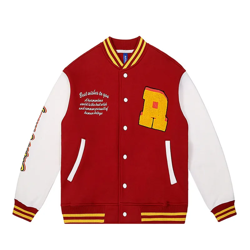 Logotipo personalizado bordado negro pareja universidad béisbol hombres chaqueta Letterman rojo Varsity chaqueta