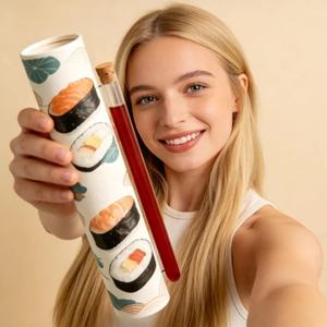 Envase Redondo Desechable Personalizado para Sushi, Tubo Push-Up, Cilindro para <span class=keywords><strong>Burritos</strong></span>, Embalaje de Grado Alimenticio, Bambú/Poliéster, Impresión UV de Lujo - Product Image 1
