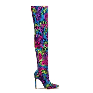 Mixed Color Snake Print Side Half-zip Women Over Knee High <b>Boots</b> Stiletto Ladies Pointed Toe Thigh High Long Booties Big Size 43 - Product Image 4