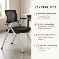Chaise d'étude pliable pour étudiants avec dossier en maille respirante et siège rembourré, chaise de classe ergonomique empilable pour la maison et le bureau
