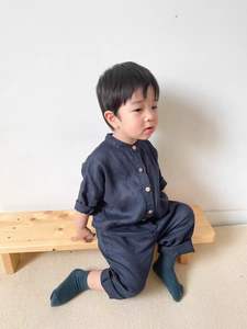 Combinaison bébé unisexe <span class=keywords><strong>en</strong></span> lin tissé, couleur unie, décontractée, à manches longues et boutons, pour l'automne - Product Image 5