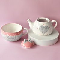 Ensemble de tasses et sous-tasses rose en céramique, style décontracté, pour un cadeau