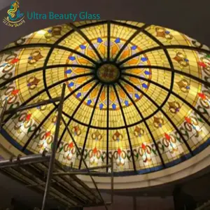 Batı tasarım kilise vitray iç tavan kubbeler antika ışıklık katedral güvenlik camı büyük fiyat