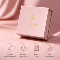 Boîte à bijoux magnétique rose en papier, boîte magnétique carrée, type à rabat, emballage de bijoux haut de gamme pratique, logo doré personnalisé