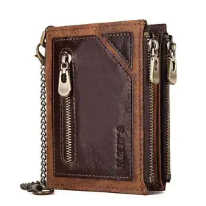 Stylish RFID Wallets Leather Men Short Man Clutch Wallet With Zip Pocke Casual Leather Minimalist Key Chain Wallet