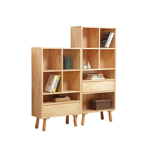 Xiuyuan Spring Scenery <b>Solid</b> <b>Wood</b> <b>Bookcase</b> 4 Tier With Drawer Modern Office Storage Cabinet Study Room Bookshelf Natural <b>Wood</b> - Product Image 3