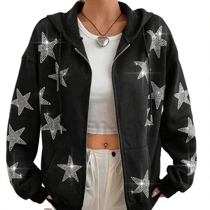 Sudadera con Capucha para Mujer con Pedrería, Oversize, de Mezcla de Algodón, con Diseño de Cristales Brillantes y Servicio de Marca Privada - Product Image 1