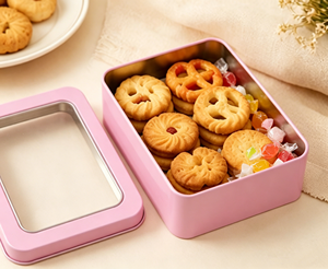 Recipiente Rectangular Metálico Rosa para Alimentos con Tapa Transparente, Libre de BPA, para Productos de Panadería Caseros - Product Image 2