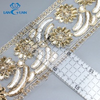 Dentelle dorée en Organza de luxe personnalisée, bordure en Tulle, paillettes brodées en dentelle, mariage