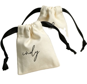 Custom Logo Canvas Drawstring Jewelry Pouch Cotton <b>Gift</b> <b>Bag</b> for Ring Earring Necklace <b>Wedding</b> Favor Jewelry Packaging Pouch - Product Image 1