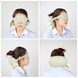 Antifaz de espuma a rayas con almohada para el cuello en forma de U, ayuda portátil para dormir en viajes y siestas - Product Image 2