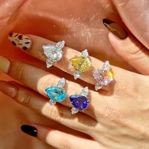 Dylam Luxury High Carbon Diamond Pink Blue Topaz Promise taglio a pera fidanzamento matrimonio anelli colorati in argento Sterling 925 con zirconi - Product Image 3