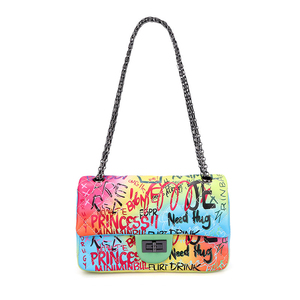 Sac bandoulière personnalisé en cuir PU pour femme, nouveau sac à main de créateur couleur arc-en-ciel, sac à bandoulière graffiti pour femme, sac à main - Product Image 5