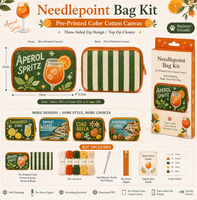 Kit de pochette de voyage DIY Aperol Spritz en broderie au point de croix, auto-finissable, en toile de coton imprimée avec fermeture éclair sur trois côtés, pour adulte