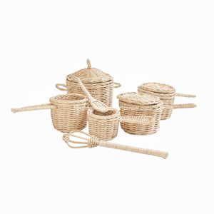 ชุดเครื่องครัวของเล่นเด็กผ้าหวายธรรมชาติสำหรับทำอาหารของเล่นสำหรับเด็กแบบสานเป็นมิตรต่อสุขภาพ - Product Image 1