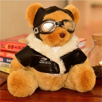 Costume d'ours en peluche en verre personnalisé, jouet en peluche PP coton pilote veste d'ours en peluche poupée douce 2022