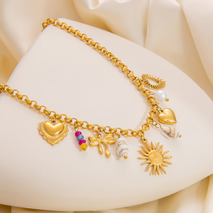 Collar con Colgante de Acero Inoxidable Chapado en Oro de 18K, Diseño de Corazón, Sol y Concha, Cadena para Clavícula, Joyería de Moda para Mujer - Product Image 4