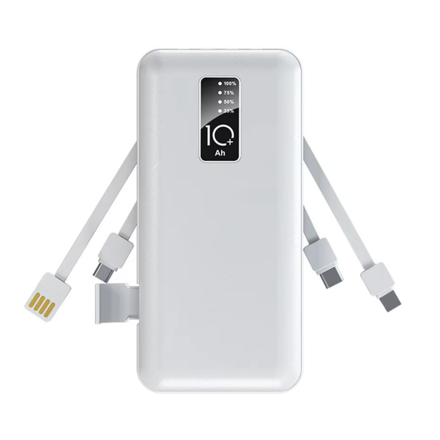 Customized Logo PVC Li-Polymer Power Bank 10000mAh Micro USB Built-in Cables LED Display Type-C Output Fast Charging Portable
