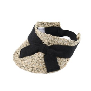 Visiera Parasole in Paglia Naturale Intrecciata con Parte Superiore Aperta per Donne, Visiera Larga Curva con Fiocco in Lino Nero - Product Image 5