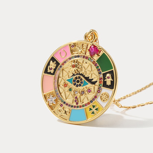 European Bohemian Style Eye Pendant Necklace for Unisex Ins Fashion Oil Zircon Diamond Mainly Made of Brass <strong>Link</strong> <strong>Chain</strong> - Product Image 4