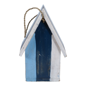 Casetta per Uccelli in Legno Decorativa da Appendere per Giardino Esterno Finestra Blu e Bianca a Righe - Product Image 4