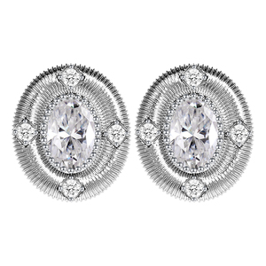Pendientes Etro Ovalados con Halo, Detalle Radial Cepillado y Milgrain, Brillantes, para Bodas, Banquetes y Eventos Formales - Product Image 6