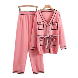 B582 комплект свитера женский комплект одежды из 2 предметов кардиган и длинные брюки с широкими штанинами - Product Image 1