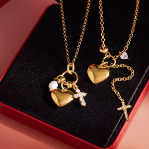 Cadeau de la Saint-Valentin J&D, <span class=keywords><strong>pendentif</strong></span> en <span class=keywords><strong>or</strong></span> 18 carats, acier inoxydable, cœur rouge en zircon, trèfle à quatre <span class=keywords><strong>feuilles</strong></span>, feuille porte-bonheur, cœur creux, croix - Product Image 5