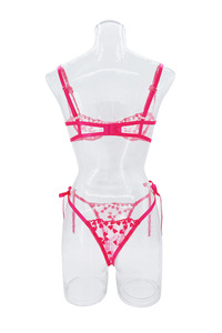 Wholesale Heart Embroidery Lace Lingerie <b>Set</b> <b>Sexy</b> Sheer Mesh Womens Intimates Underwire Bra and Tie Side Thong Panties <b>Set</b> - Product Image 6